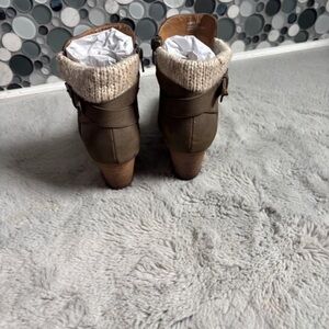 Charlies Khaki Ankle Boots with Knit Trim